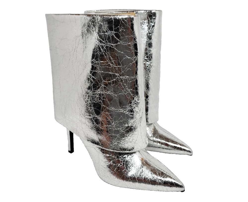 INC International Concepts Sabeelp Womens Sz 10 Silver Crinkle 4" Heels Shoes